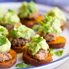 Sweet Potato Bites with Black Bean Hummus & Guacamole-image