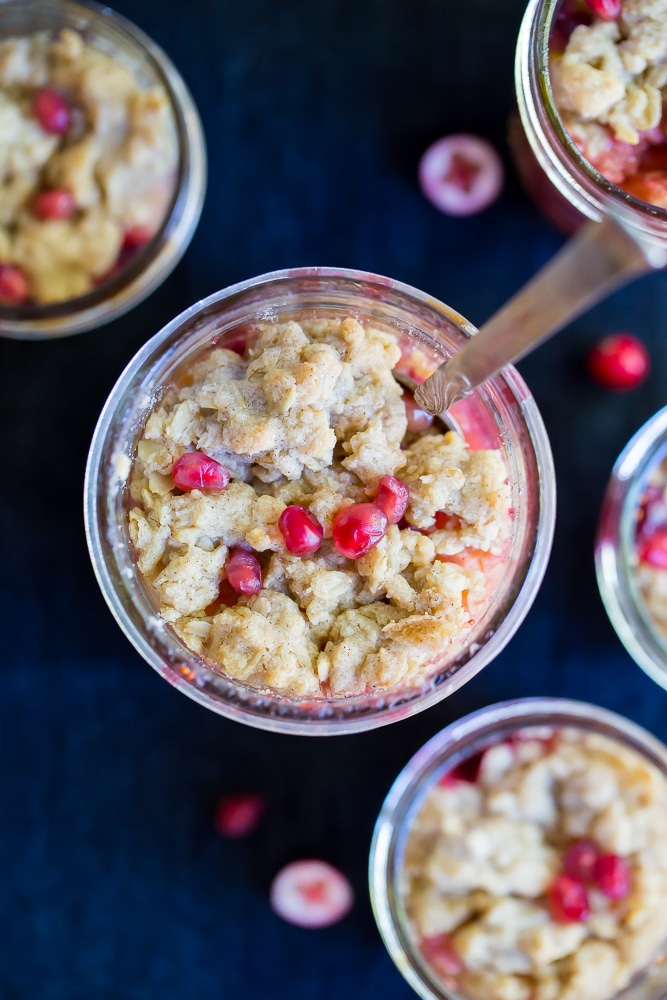 These Apple Crisps with Cranberry and Pomegranate are a delicious and easy dessert that you don't have to feel guilty about!  Their' made gluten free using Teff flour and can be made in individual sizes!  Recipe is from the Alternative Baker cookbook.