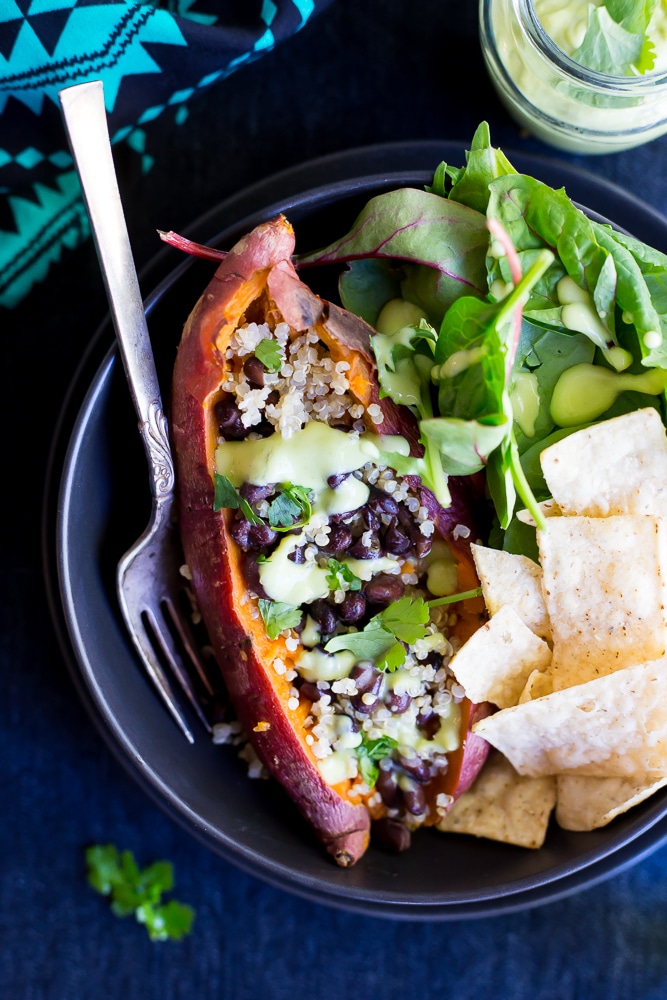These Make Ahead Sweet Potato Lunch Bowls are a really easy and healthy lunch recipe!  You can make them ahead and enjoy them for lunch all week!  Naturally gluten free and vegan!