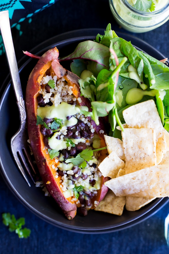 These Make Ahead Sweet Potato Lunch Bowls are a really easy and healthy lunch recipe!  You can make them ahead and enjoy them for lunch all week!  Naturally gluten free and vegan!