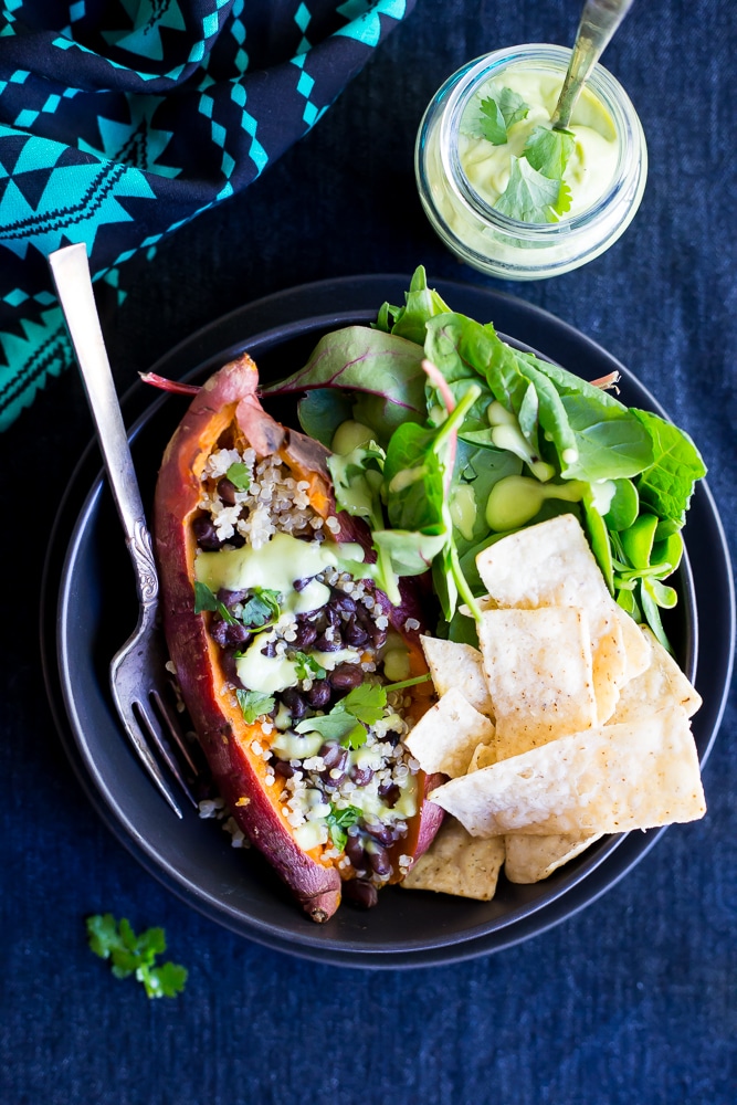 These Make Ahead Sweet Potato Lunch Bowls are a really easy and healthy lunch recipe!  You can make them ahead and enjoy them for lunch all week!  Naturally gluten free and vegan!