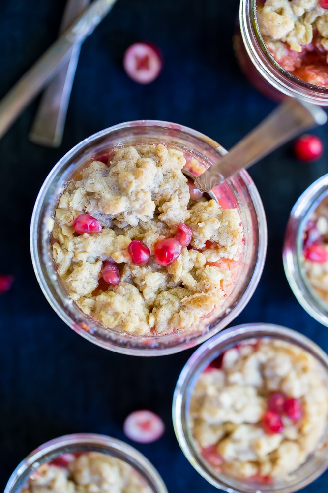 These Apple Crisps with Cranberry and Pomegranate are a delicious and easy dessert that you don't have to feel guilty about!  Their' made gluten free using Teff flour and can be made in individual sizes!  Recipe is from the Alternative Baker cookbook.