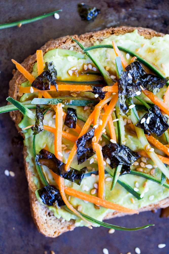 Vegetable Sushi Avocado Toast - A fun and delicious spin on your beloved avocado toast!  Perfect for a healthy breakfast or lunch!  Vegan and gluten free option.