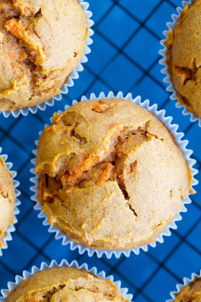 These Healthy Double Carrot Muffins are packed with carrot puree and grated carrots and they're also refined sugar free, dairy free and gluten free!  They're perfect for a healthy make ahead breakfast or snack!