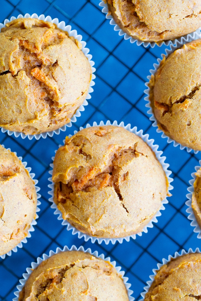 These Healthy Double Carrot Muffins are packed with carrot puree and grated carrots and they're also refined sugar free, dairy free and gluten free!  They're perfect for a healthy make ahead breakfast or snack!