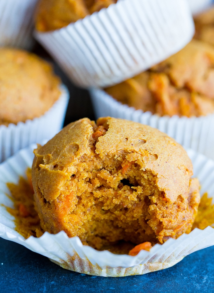 These Healthy Double Carrot Muffins are packed with carrot puree and grated carrots and they're also refined sugar free, dairy free and gluten free!  They're perfect for a healthy make ahead breakfast or snack!