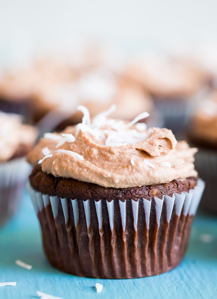Chocolate Coconut Cupcakes with Chocolate Whipped Cream - A decadent and delicious cupcake that is free of the top 8 allergens!  Perfect for a party or dessert!  Gluten free and vegan!