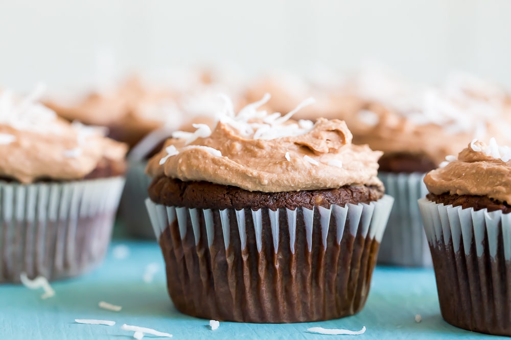 Chocolate Coconut Cupcakes with Chocolate Whipped Cream - A decadent and delicious cupcake that is free of the top 8 allergens!  Perfect for a party or dessert!  Gluten free and vegan!