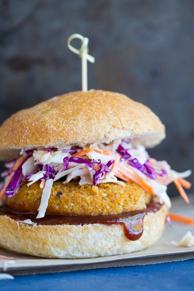 BBQ Cauliflower & Chickpea Veggie Burgers - Lots of delicious flavor packed into these veggie burgers!  Vegetarians and meat eaters will love these!  Vegan, gluten free