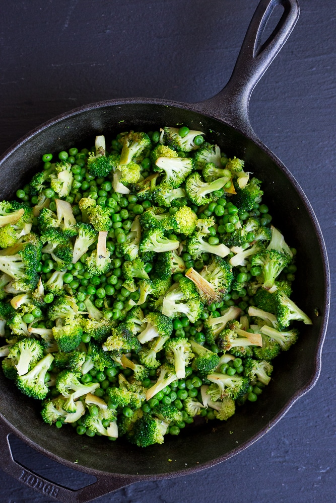 showing how to make broccoli salad with peas