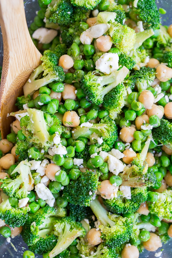 close up of lemon broccoli salad recipe