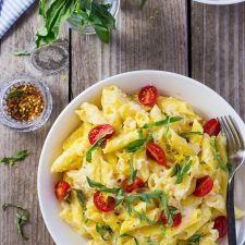 Creamy Corn Penne with Basil & Cherry Tomatoes (vegan)-image