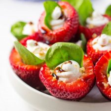 Goat Cheese & Spinach Stuffed Strawberries with Candied Walnuts & Balsamic Glaze-image