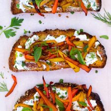 Herbed Goat Cheese Toasts with Balsamic Roasted Sweet Peppers