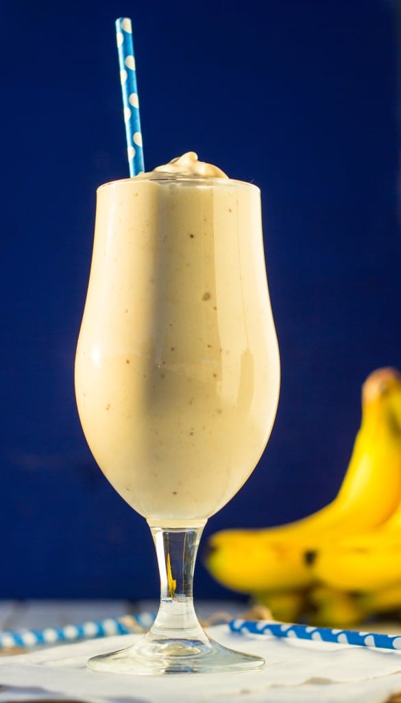 Skinny Peanut Butter & Banana Milkshakes {vegan} - She Likes Food