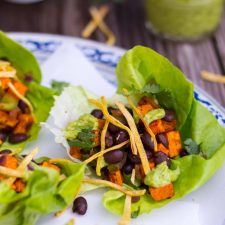 Sweet Potato & Black Bean Lettuce Wraps with Crispy Tortilla Strips & Smashed Avocado with Lime-image