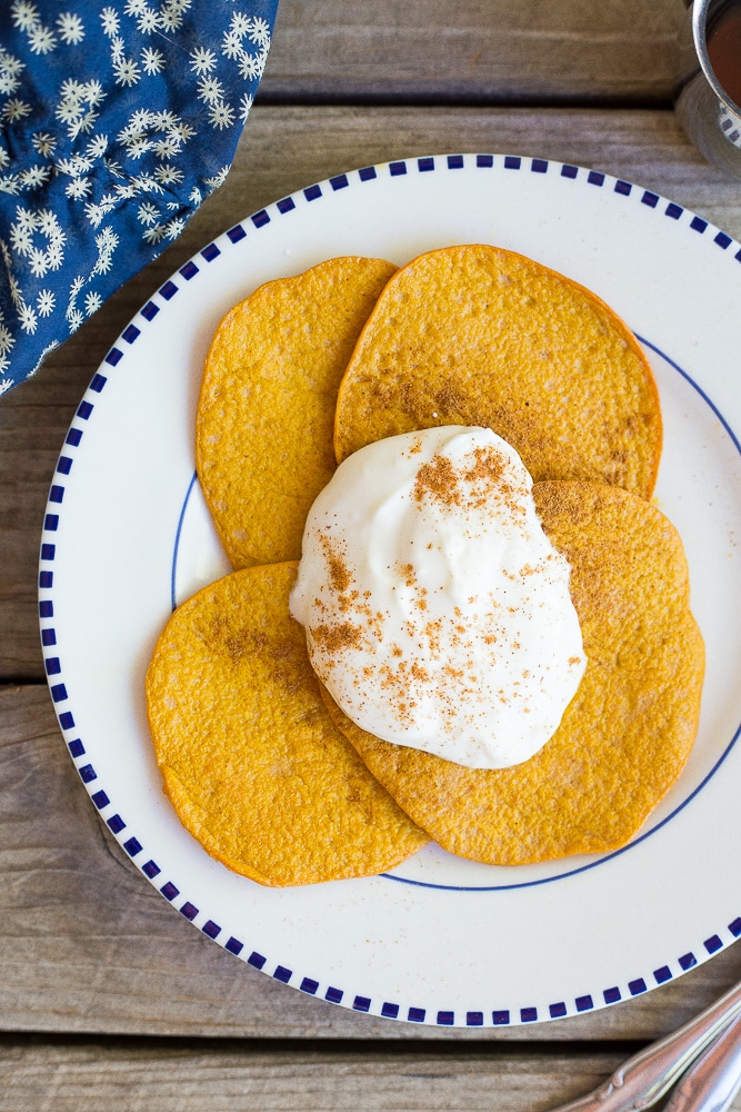 Two Ingredient Sweet Potato Pancakes- So easy to make and great for kids!  Gluten free, dairy free, and paleo!