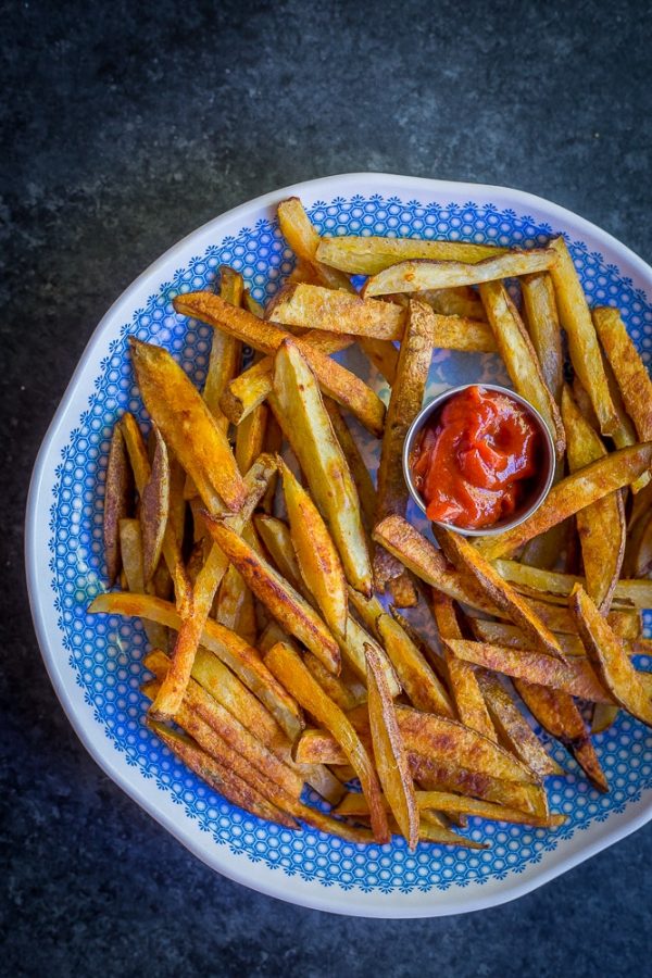 Crispy Baked Coconut Oil French Fries with Red Thai Curry Ketchup She