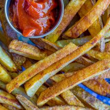 Crispy Baked Coconut Oil French Fries with Red Thai Curry Ketchup