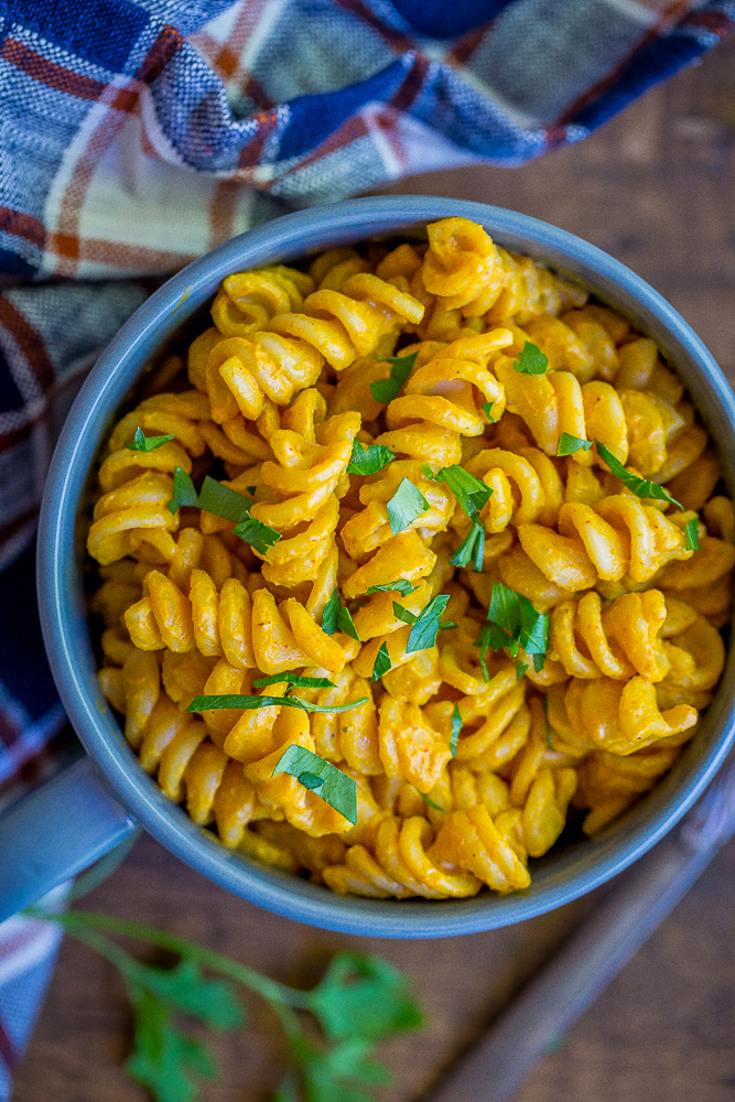 bowl of zesty pumpkin Mac and cheese in a bowl