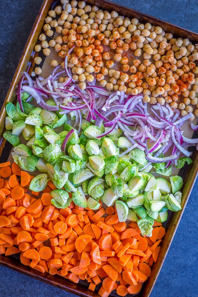 These Roasted Vegetable and Chickpea Meal Prep Bowls are perfect for an easy, healthy and delicious meal prep lunch! They're also gluten free and vegan. Make them on Sunday and you'll have lunch for the next four days!