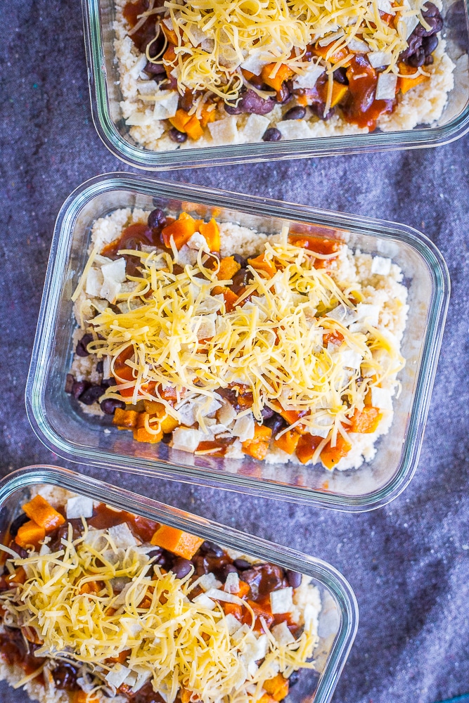 Enchilada Meal Prep Bowls with Butternut Squash and Cauliflower Rice - These delicious and healthy meal prep bowls are also freezer friendly so you can enjoy them whenever you want! They're great for lunch or dinner and easy to make! Gluten free and vegetarian!