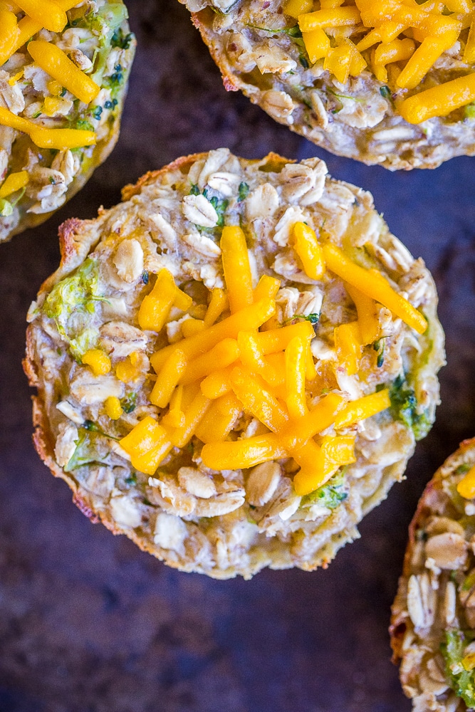 Broccoli Cheddar - These Make Ahead Savory Baked Oatmeal Cups are perfect if you're looking for a savory vegan breakfast recipe that's easy to make and great for meal prep! There's six different flavors so you'll never get bored! They're also perfect for an afternoon snack or light lunch! Gluten free too!