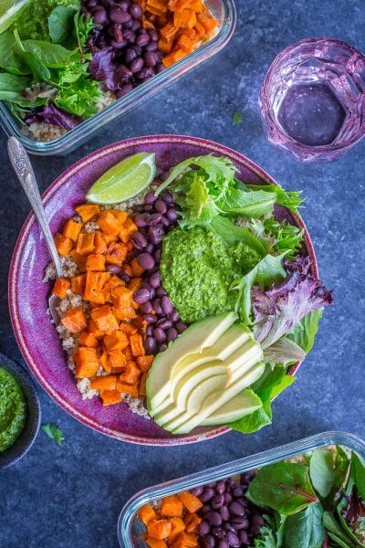 Sweet Potato and Black Bean Meal Prep Bowls with Cilantro Lime Pesto ...