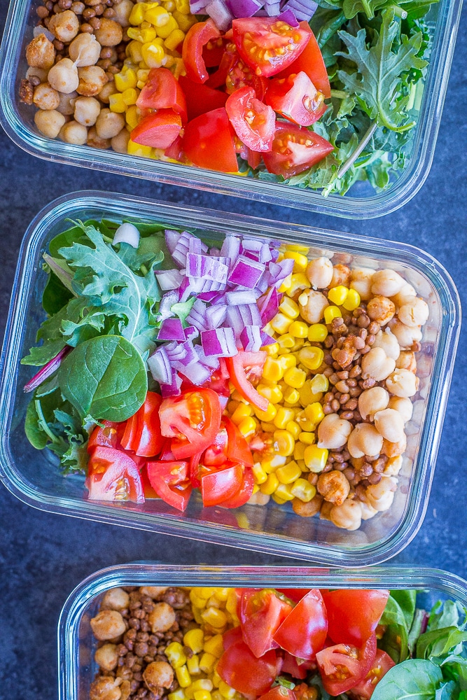 Chickpea and Lentil Taco Salad Meal Prep Bowls - She Likes Food