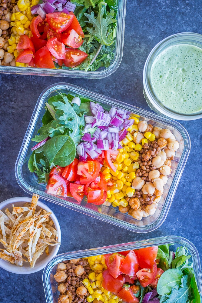 Chickpea and Lentil Taco Salad Meal Prep Bowls - She Likes Food