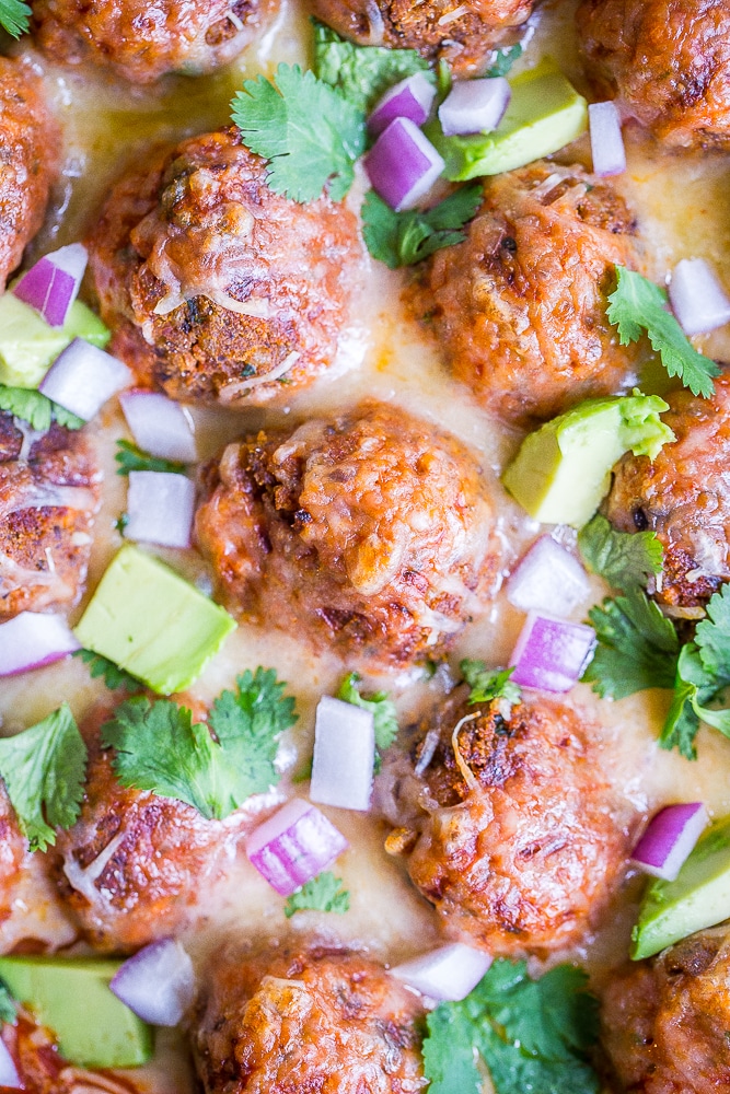 This Sweet Potato & Black Bean Vegetarian Meatball Enchilada Bake is such a delicious and comforting Mexican inspired dinner! It's gluten free and vegetarian and perfect for a dinner your whole family will love!