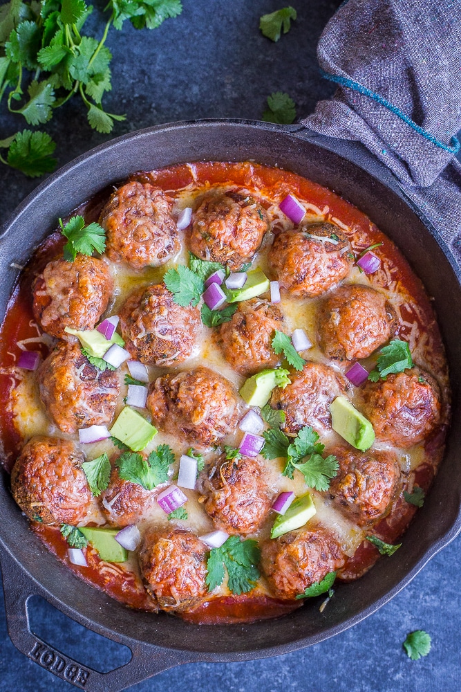 This Sweet Potato & Black Bean Vegetarian Meatball Enchilada Bake is such a delicious and comforting Mexican inspired dinner! It's gluten free and vegetarian and perfect for a dinner your whole family will love!