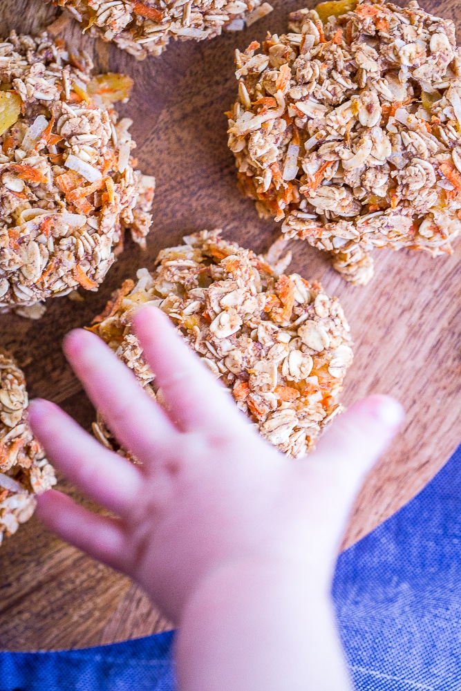 These Healthy Carrot Cake Breakfast Cookies are perfect for an easy make ahead breakfast or snack! They're packed with lots of carrots, coconut and pineapple and filled with lots of warm spices! They're gluten free, vegan and refined sugar free too!