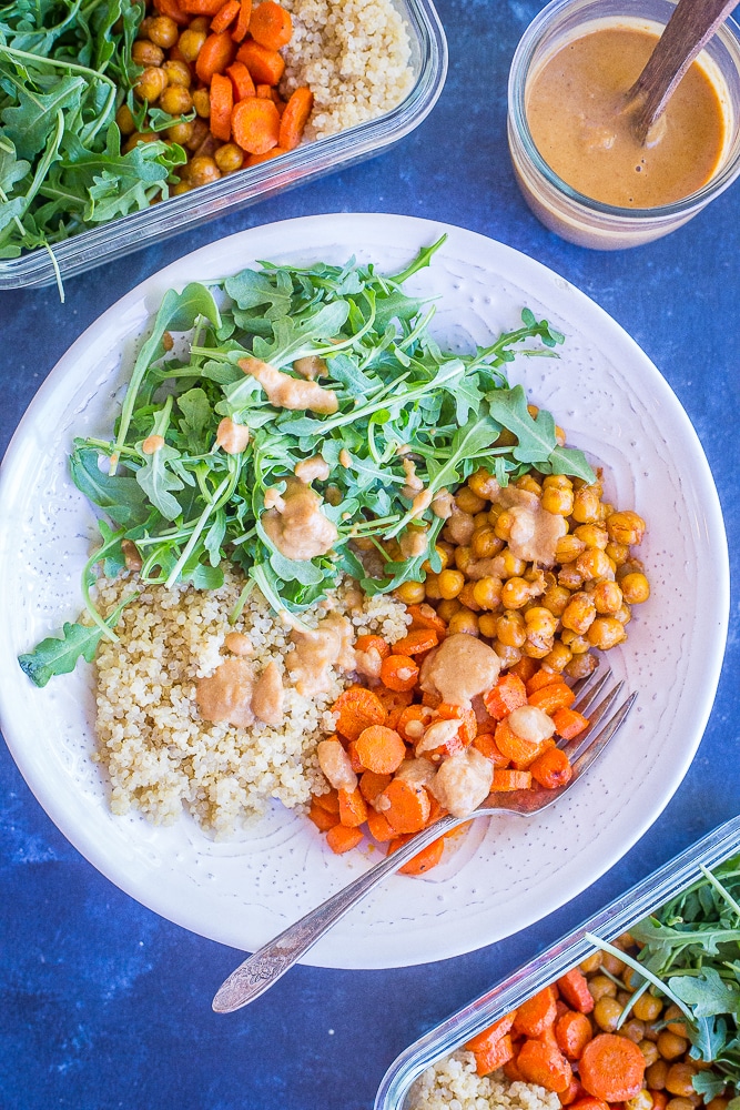 Roasted Carrot and Chickpea Salad with Orange Ginger Cashew Dressing