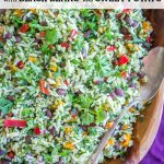 Pinterest pin for Green Rice with Black Beans and Sweet Potato