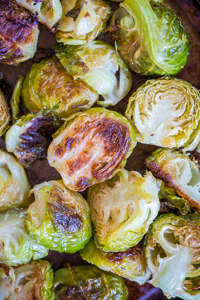 Close up of the Best Simple Roasted Brussels sprouts