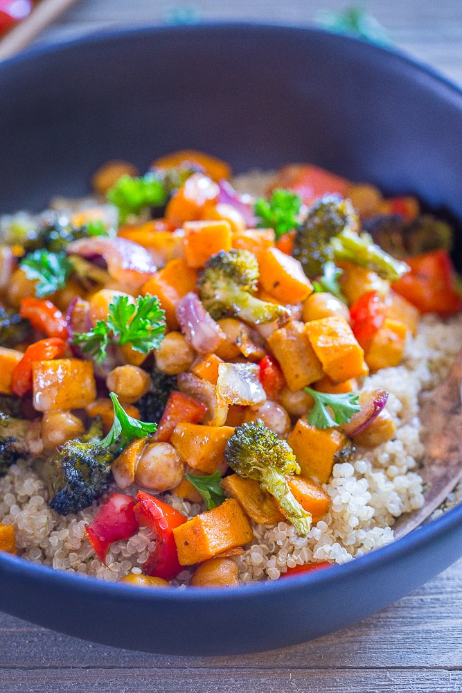 Sheet Pan Roasted Vegetable and Chickpea Bowls