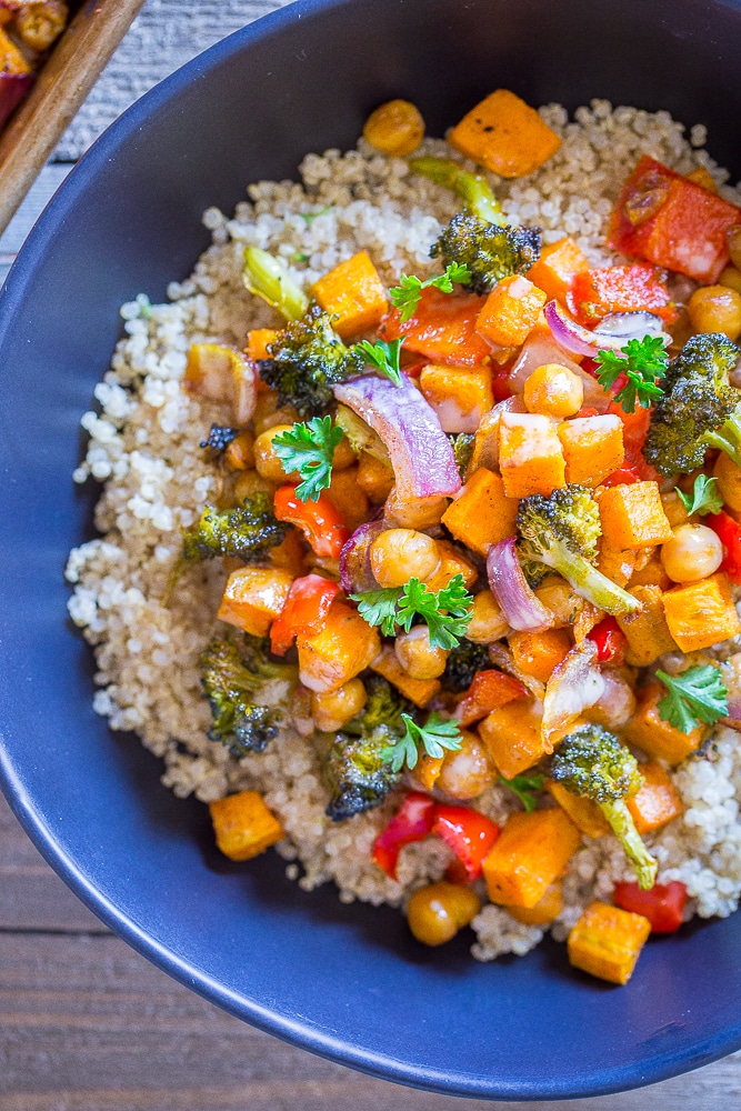 Sheet Pan Roasted Vegetable and Chickpea Bowls