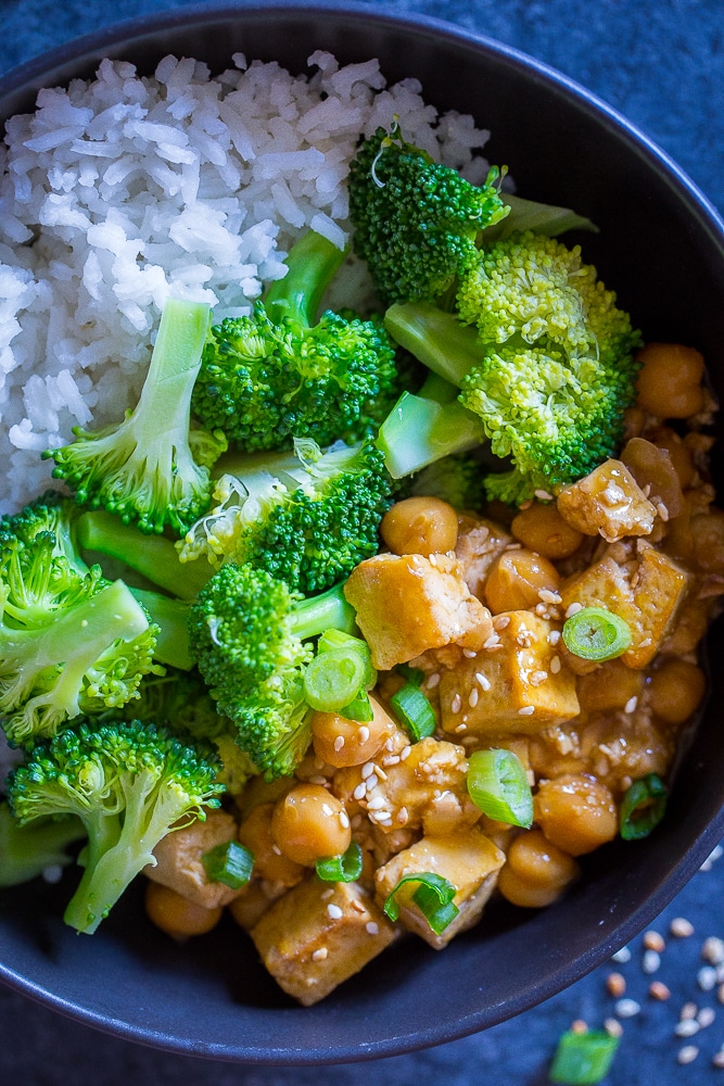 Orange Tofu Chickpea Bowls {Meal Prep} She Likes Food