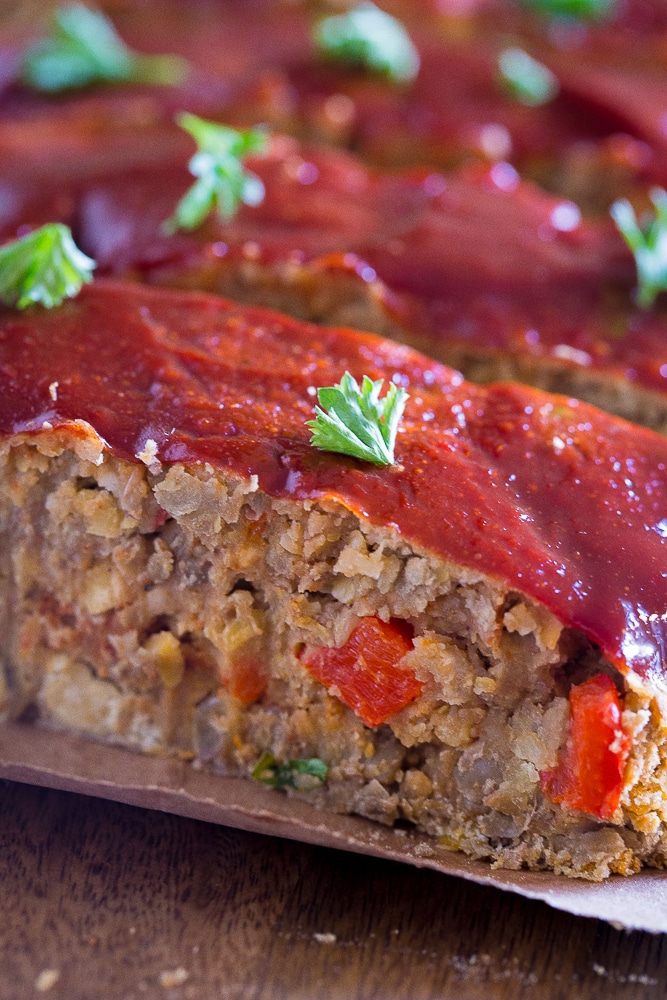View of inside Easy Vegan Meatloaf with Lentils and Chickpeas