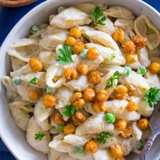 Vegan Alfredo Pasta with Crispy Chickpeas-image