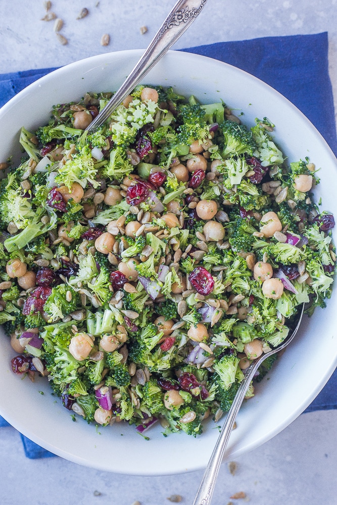 Large bowl of Crunchy Broccoli Salad