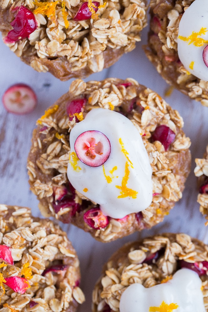 Close up of Orange Cranberry Baked Oatmeal Cups