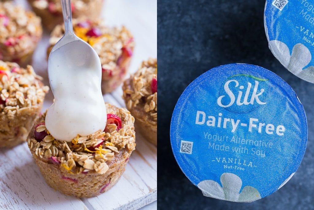 Silk yogurt for topping Orange Cranberry Baked Oatmeal Cups