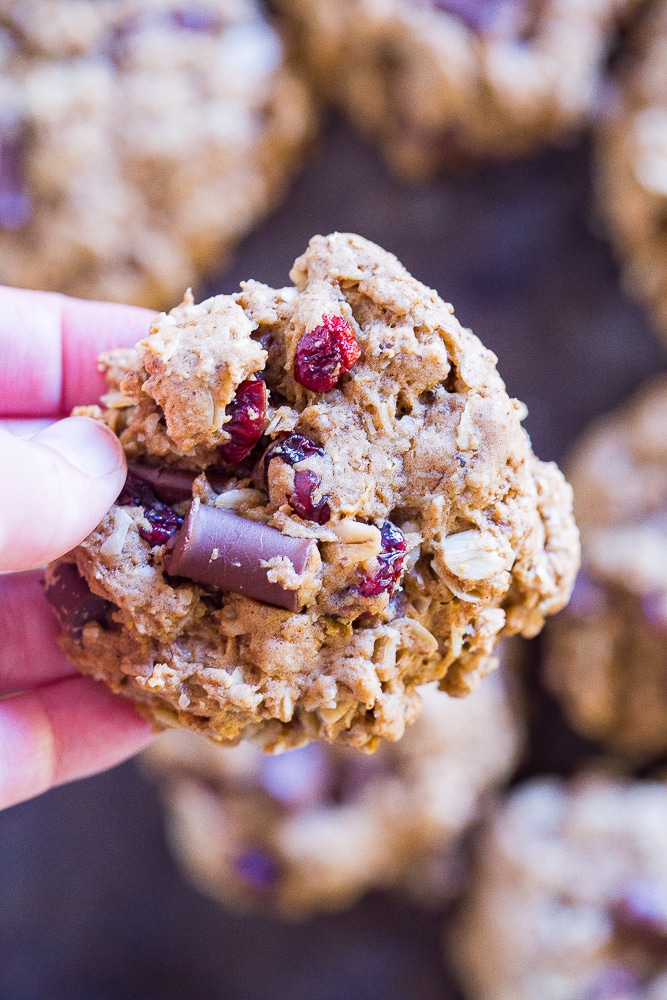 Hand holding a Healthier Oatmeal Cookies