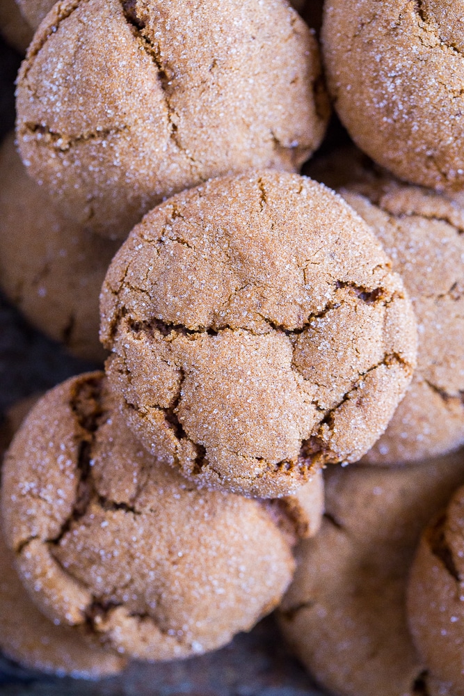 Close up of Vegan Soft and Chewy Molasses Cookies
