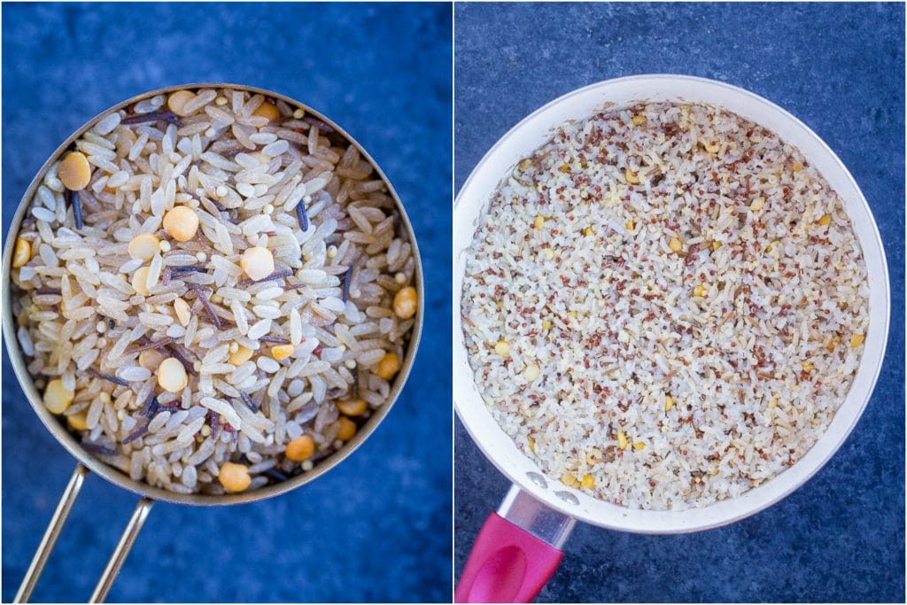 Dry and cooked rice for Vegetarian Stuffed Delicata Squash