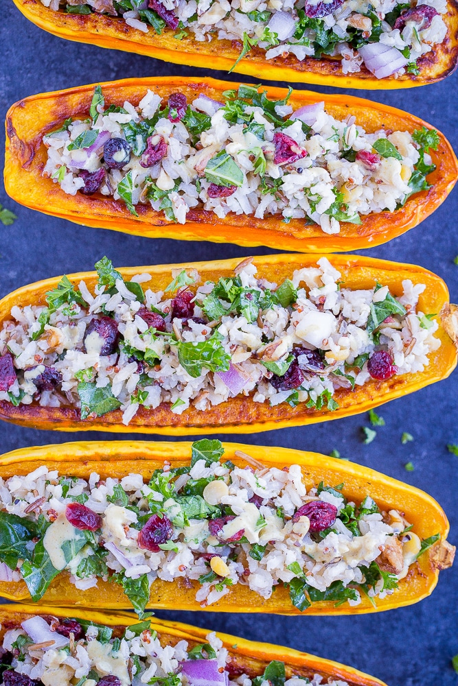 a plate of vegetarian stuffed delicate squash