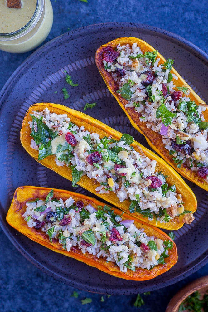 Vegetarian Stuffed Delicata Squash on a plate