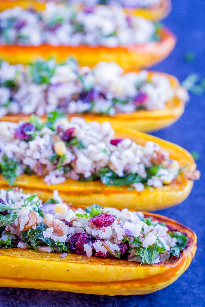 Close up view of Vegetarian Stuffed Delicata Squash